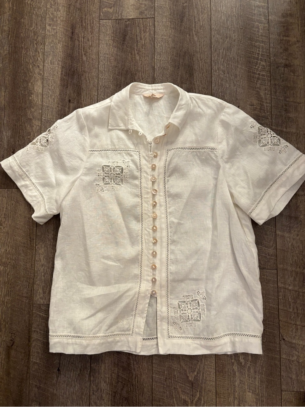 Rebecca Taylor Linen Button Down Crochet Top - Picture 3 of 5